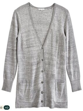 Eileen Fisher Slub Knit 100% Linen Button Down Gray  Cardigan